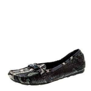 Stuart Weitzman Multicolor Python Embossed Leather Crystal Embellished Loafers Size 39.5