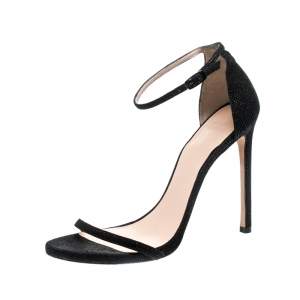 Stuart Weitzman Black Textured Leather Nudist Sandals Size 41