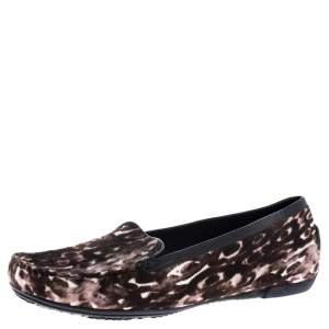Stuart Weitzman Brown/White Leopard Print Calfhair Loafers Size 39