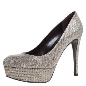 Stuart Weitzman Silver Shimmer Lame Fabric Mae Platform Pumps Size 37