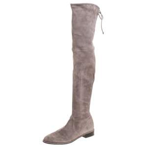 Stuart Weitzman Grey Suede Leather Over the Knee Boots Size 40