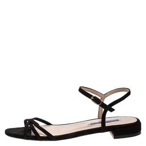 Stuart Weitzman Black Suede Starla Ankle Strap Flats Size 39