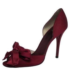 Stuart Weitzman Red Satin Bow Peep Toe Pumps Size 41