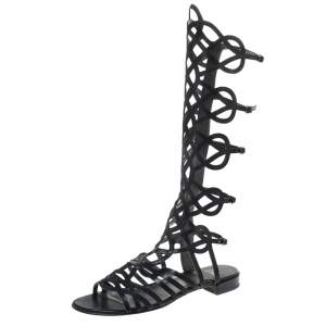 Stuart Weitzman Black Leather Aphrodite Gladiator Flat Sandals Size 38.5 