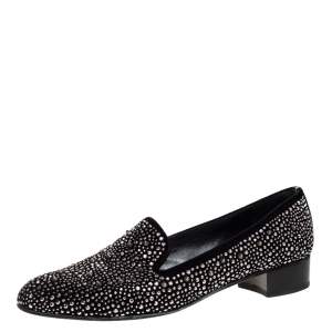 Stuart Weitzman Black Embellished Suede Leather Slip On Smoking Slippers Size 40