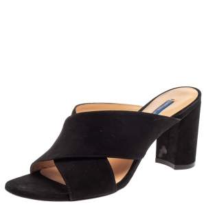 Stuart Weitzman Black Suede Galene Slip On Mules Size 38.5