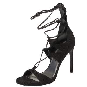 Stuart Weitzman Black Textured Suede Goose Bump LegWrap Sandals Size 38