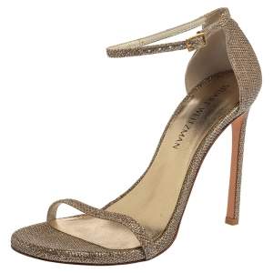 Stuart Weitzman Gold Glitter Fabric Nudist Sandals Size 39
