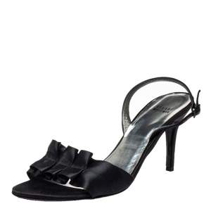 Stuart Weitzman Black Satin Pleated Open Toe Sandals Size 43.5