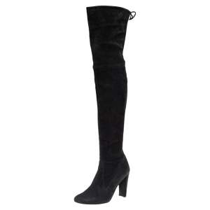 Stuart Weitzman Black Suede Highland Thigh High Boots Size 37.5