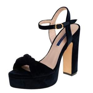 Stuart Weitzman Navy Blue Velvet Mirri Platform Sandals Size 38