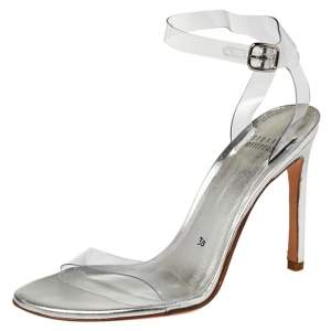 Stuart Weitzman Silver PVC Ankle Strap Sandals Size 38