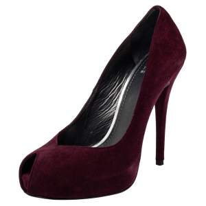 Stuart Weitzman Burgundy Suede Peep Toe Platform Pumps Size 40