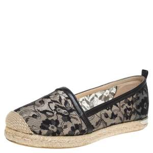 Stuart Weitzman Black Meshuga Lace Espadrille Flats Size 35