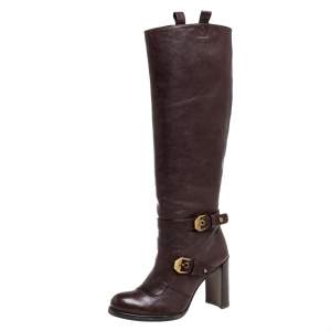 Stuart Weitzman Brown Leather Biker Knee Length Boots Size 36