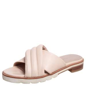 Stuart Weitzman Beige Leather Criss Cross Slide Sandals Size 37