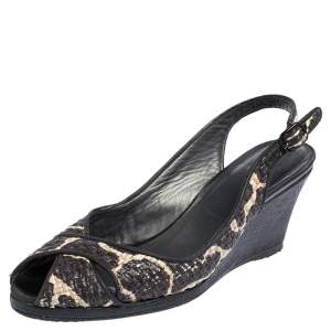 Stuart Weitzman Black/White Woven Straw Cross Strap Wedge Sandals Size 40