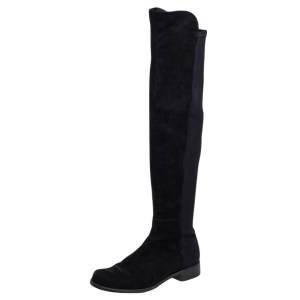 Stuart Weitzman Black Suede/Fabric Knee Length Boots Size 39.5