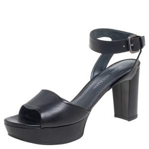 Stuart Weitzman Black Leather Platform Ankle Strap Sandals Size 40