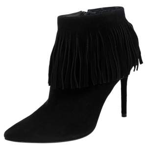 Stuart Weitzman Black Suede Fringed Ankle Boots Size 36.5