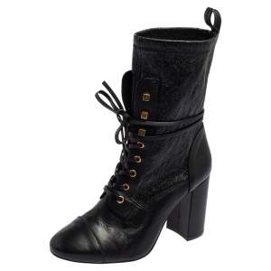Stuart Weitzman Black Leather Mid Calf Block Heel Boots Size 39.5