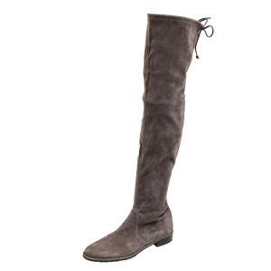 Stuart Weitzman Grey Suede Lowland Over The Knee Boots Size 38.5