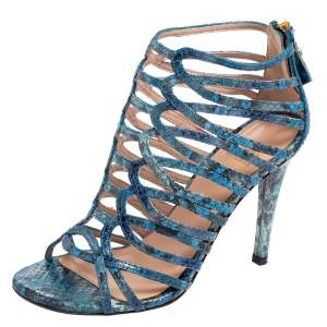 Stuart Weitzman Blue Python Embossed Leather Strappy Sandals Size 36