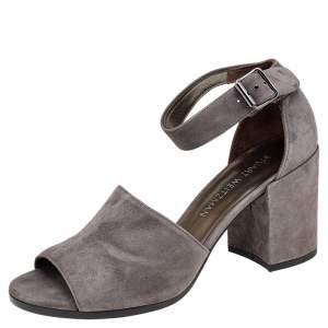 Stuart Weitzman Grey Suede Sohogal Ankle Strap Sandals Size 39