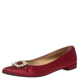 Stuart Weitzman Wine Red Satin Buckle Embellished Ballet Flats Size 38