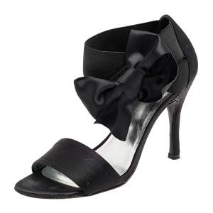 Stuart Weitzman Black Satin and Elastic Bestow Ankle Strap Sandals Size 36.5