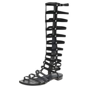 Stuart Weitzman Black Leather Gladiator Sandals Size 38