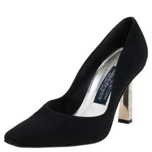 Stuart Weitzman for Russell Bromley Black Nylon Crystal Embellished Heel Pumps Size 37