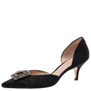 Stuart Weitzman Black Satin Crystal Embellished Buckle D'orsay Pumps Size 40.5