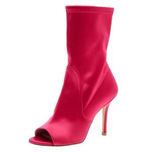Stuart Weitzman Fuchsia Satin Open Toe Ankle Length Boots Size 37
