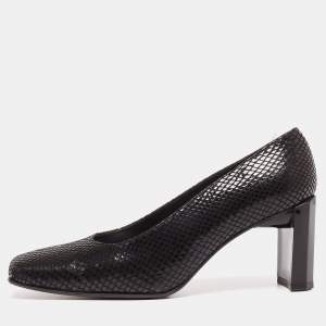 Stuart Weitzman Black Python Embossed Leather Square Toe Pumps Size 36