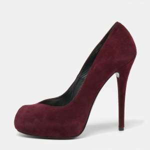 Stuart Weitzman Burgundy Suede Victoria Peep-Toe Pumps Size 40