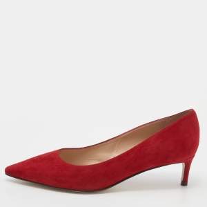 Stuart Weitzman Red Suede Anny Pointed Toe Pumps Size 37.5