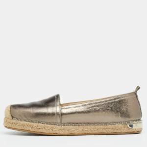 Stuart Weitzman Metallic Gunmetal Grey Leather Espadrille Flats Size 37