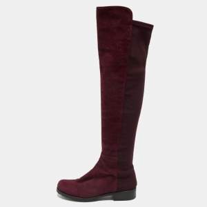 Stuart Weitzman Burgundy Suede Knee Length Boots Size 34.5