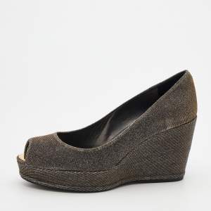 Stuart Weitzman Metallic Two Tone Lurex Fabric Anna Wedge Platform Pumps Size 38