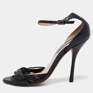 Stuart Weitzman Black Leather Ankle Strap Sandals Size 38.5