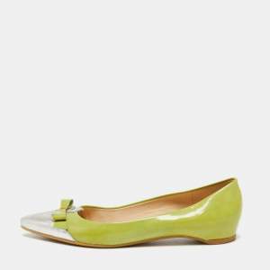 Stuart Weitzman Green/Silver Patent Leather Ballet Flats Size 38