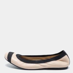 Stuart Weitzman Beige/Black Leather Scrunch Ballet Flats Size 38