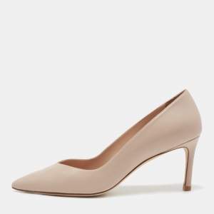 Stuart Weitzman Beige Leather Pointed Toe Pumps Size 38.5