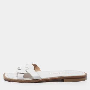 Stuart Weitzman White Leather Flat Slides Size 40