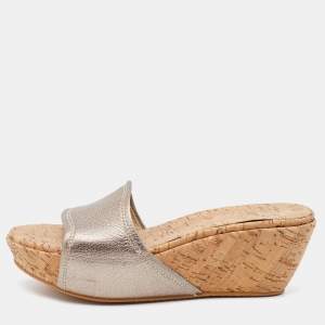 Stuart Weitzman Metallic Leather Slide Sandals Size 37.5