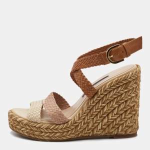 Stuart Weitzman Multicolor Woven Leather Wedge Ankle Strap Sandals Size 36.5