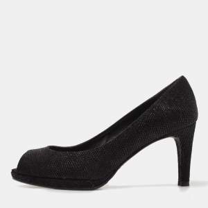 Stuart Weitzman Black Textured Leather Peep Toe Platform Pumps Size 38
