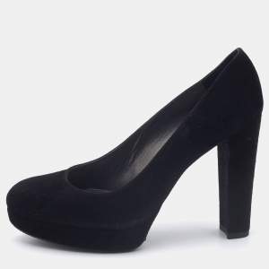 Stuart Weitzman Black Suede Block Heel Pumps Size 38