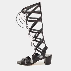 Stuart Weitzman Black Leather Gladiator Ankle Wrap Sandals Size 40